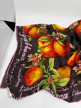 Dolce & Gabbana Black Scarf with Orange Fruit Print